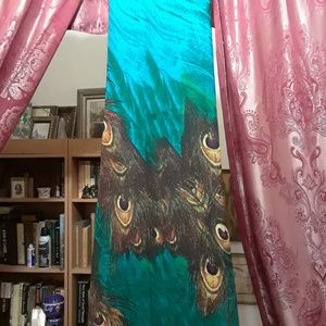 Peacock blue and feather patterned maxi sundress